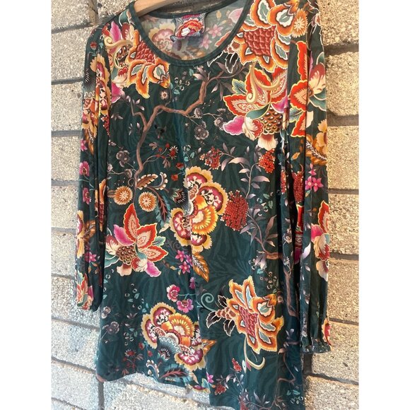 Johnny Was Floral Print Long Sleeve Top S Green Multicolor Boho Style Lightweigh - Picture 2 of 7